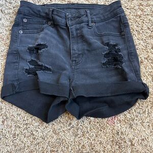 Distressed Black Denim Shorts